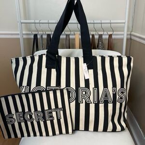 Victoria’s Secret Graphic Stripe Tote Bag & Wristlet Pouch Set
